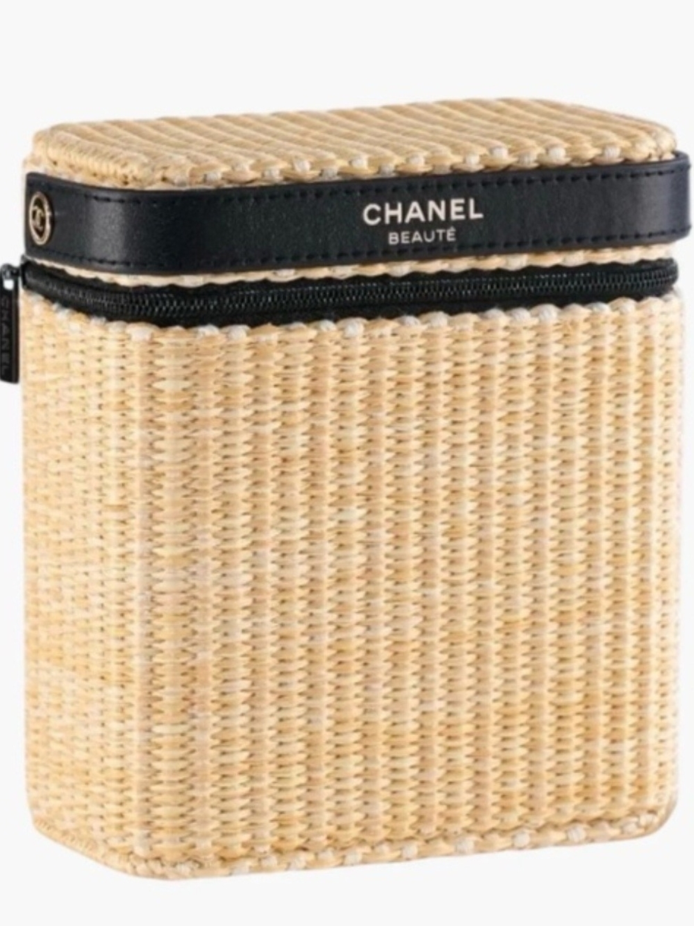 Les Beiges Straw Cosmetic Case with Black Trim